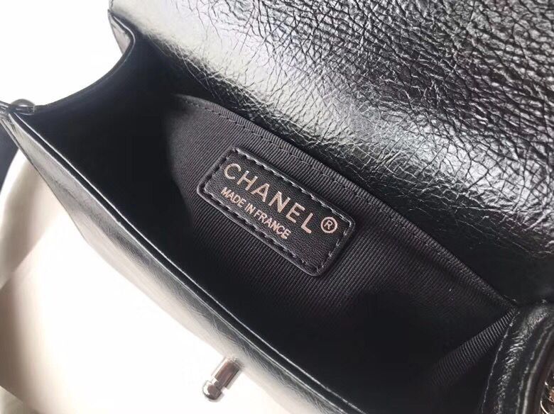 CHANEL BOY Crumpled Calfskin Original Leather Black Bag A67085 Silver