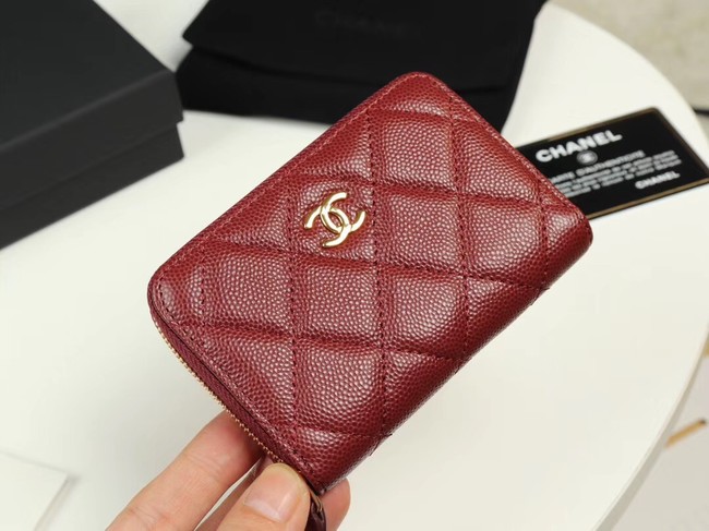 Chanel classic card holder Grained Calfskin & Gold-Tone Metal A69271 Burgundy