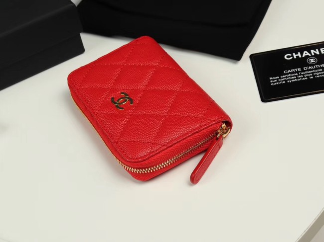 Chanel classic card holder Grained Calfskin & Gold-Tone Metal A69271 red