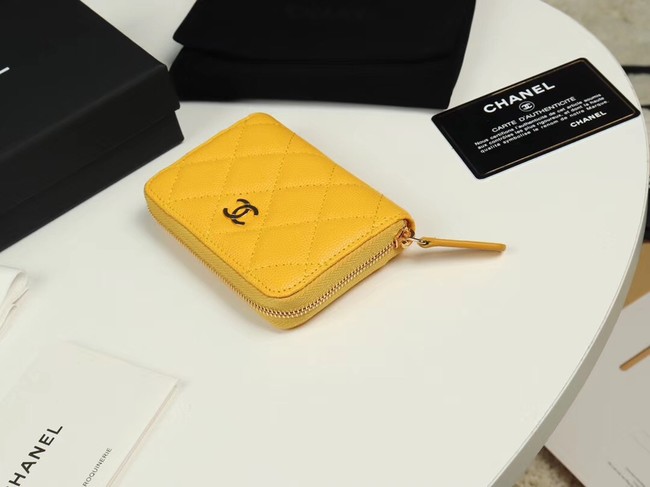 Chanel classic card holder Grained Calfskin & Gold-Tone Metal A69271 yellow