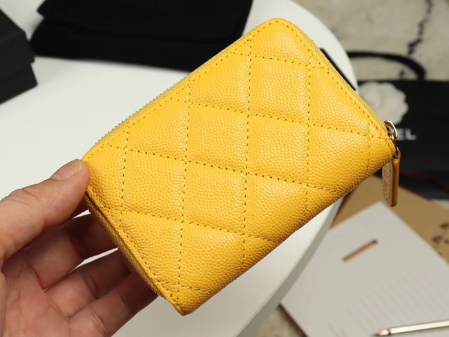 Chanel classic card holder Grained Calfskin & Gold-Tone Metal A69271 yellow