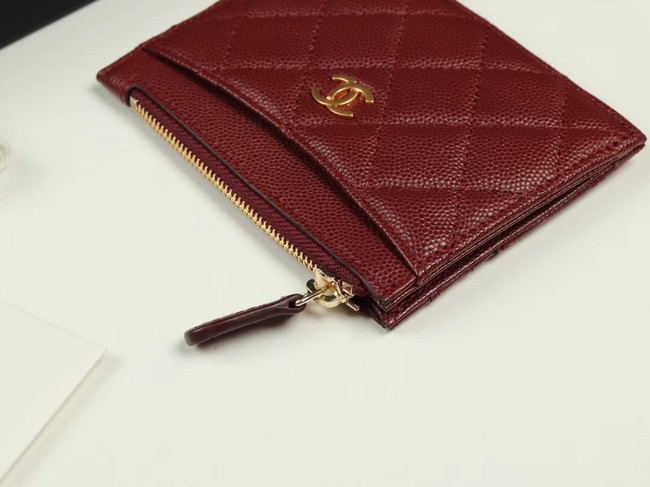 Chanel classic card holder Grained Calfskin & Gold-Tone Metal A84105 Burgundy