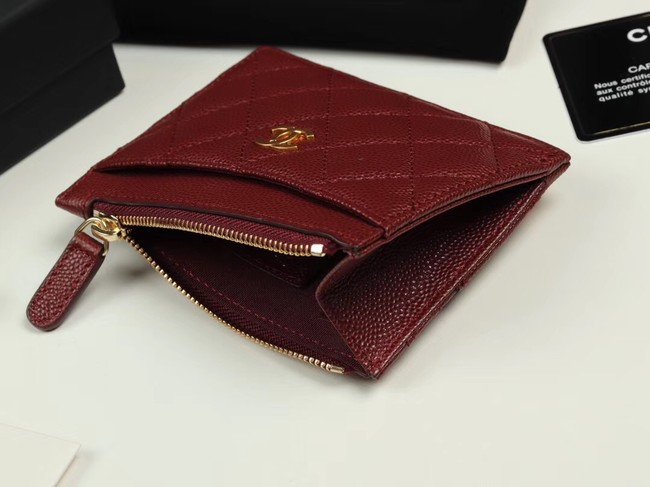 Chanel classic card holder Grained Calfskin & Gold-Tone Metal A84105 Burgundy