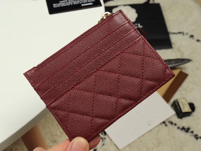 Chanel classic card holder Grained Calfskin & Gold-Tone Metal A84105 Burgundy