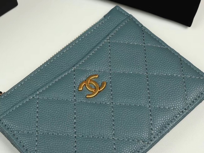 Chanel classic card holder Grained Calfskin & Gold-Tone Metal A84105 sky blue