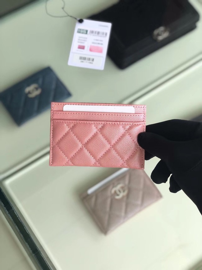 Chanel classic card holder Grained Calfskin & Gold-Tone Metal B31510 Pink