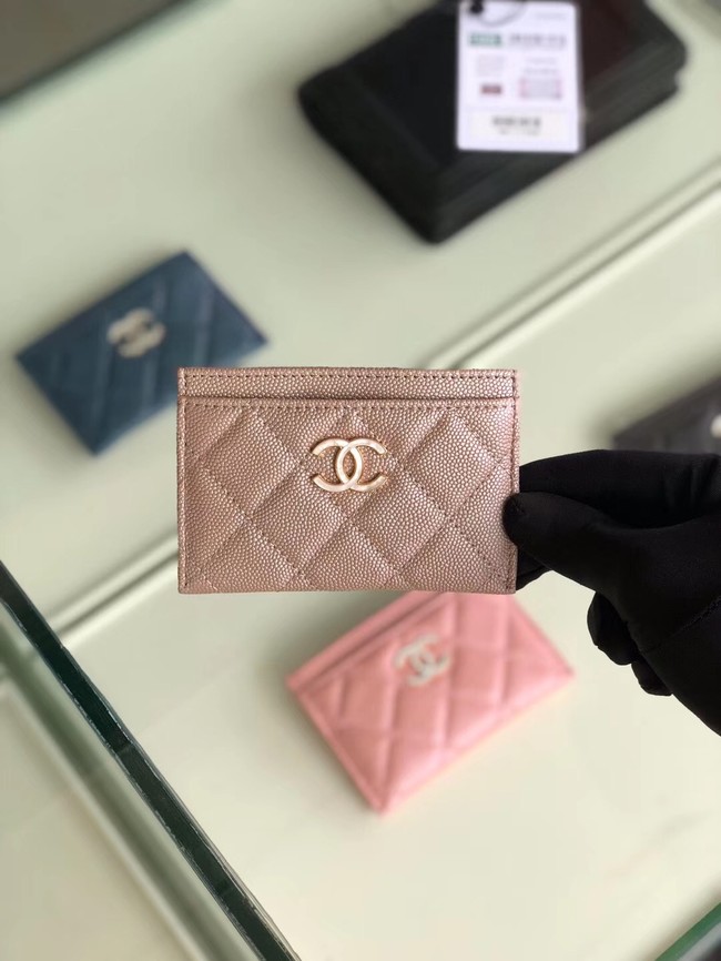 Chanel classic card holder Grained Calfskin & Gold-Tone Metal B31510 light Pink