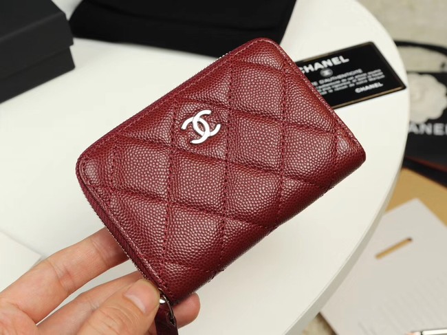 Chanel classic card holder Grained Calfskin & silver-Tone Metal A69271 Burgundy