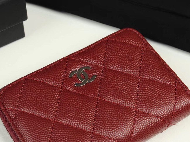 Chanel classic card holder Grained Calfskin & silver-Tone Metal A69271 Burgundy