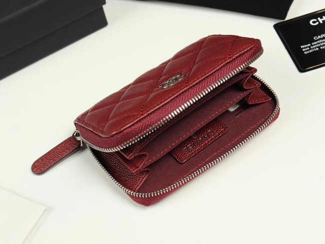 Chanel classic card holder Grained Calfskin & silver-Tone Metal A69271 Burgundy