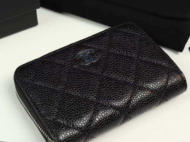 Chanel classic card holder Grained Calfskin & silver-Tone Metal A69271 black