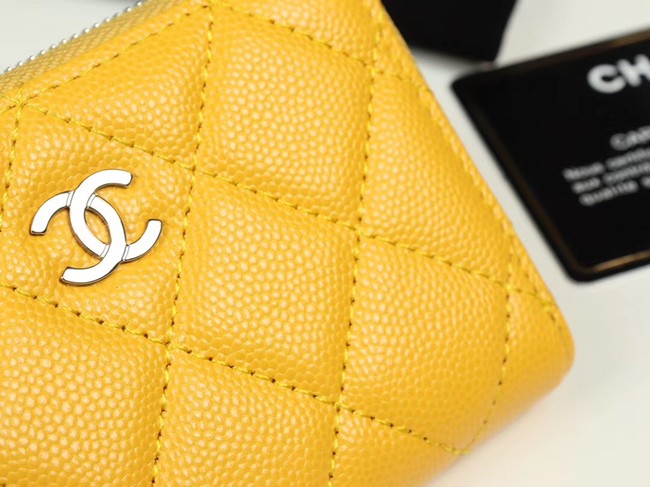 Chanel classic card holder Grained Calfskin & silver-Tone Metal A69271 yellow