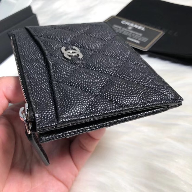 Chanel classic card holder Grained Calfskin & silver-Tone Metal A84105 black