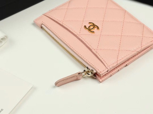 Chanel classic card holder Grained Calfskin & Gold-Tone Metal A84105 pink