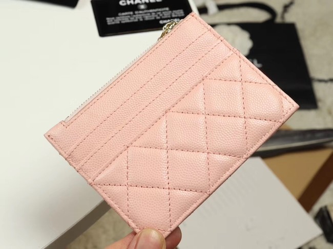 Chanel classic card holder Grained Calfskin & Gold-Tone Metal A84105 pink