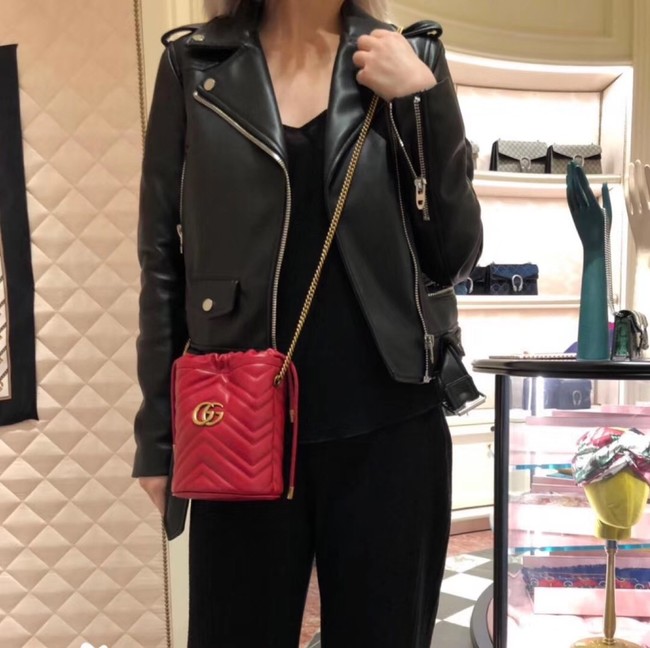 Gucci GG Marmont mini bucket bag 575163 Hibiscus red