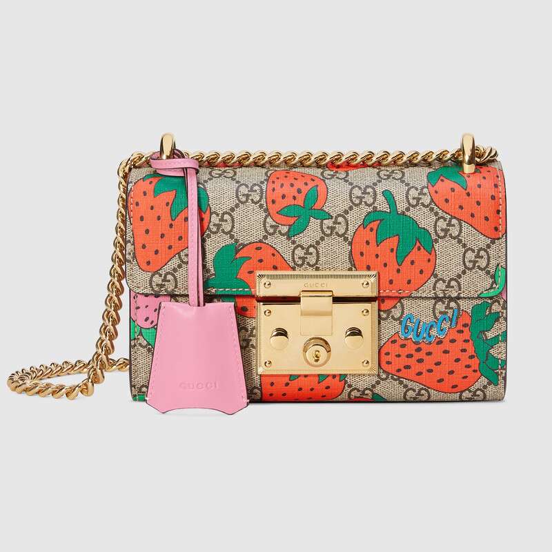 Gucci Padlock GG Strawberry small shoulder bag 409487 Strawberry print