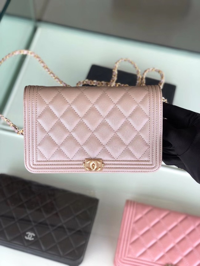 BOY CHANEL Original Wallet on Chain & Gold-Tone Metal B80287 light Pink