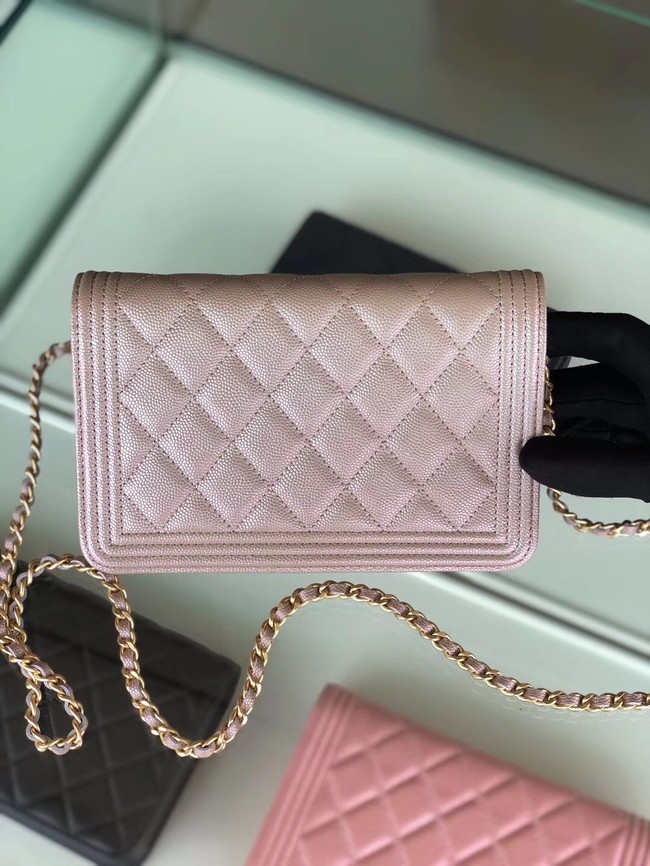 BOY CHANEL Original Wallet on Chain & Gold-Tone Metal B80287 light Pink