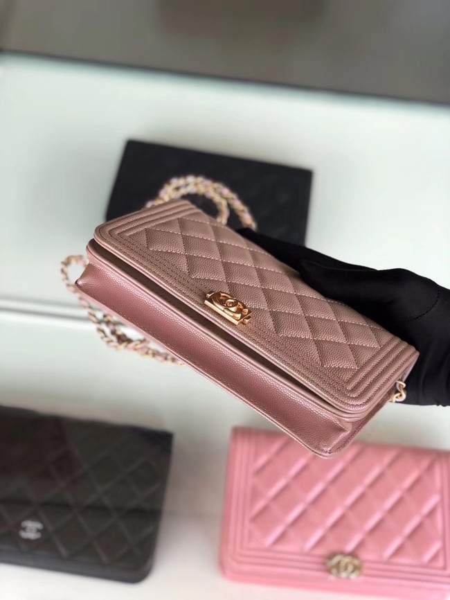 BOY CHANEL Original Wallet on Chain & Gold-Tone Metal B80287 light Pink