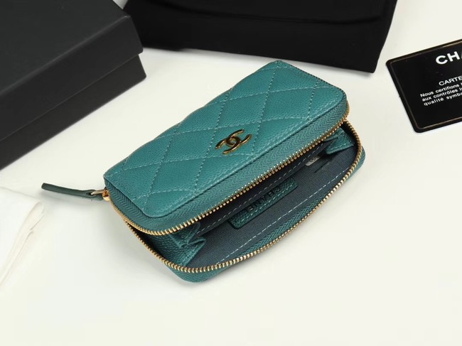 Chanel classic card holder Grained Calfskin & Gold-Tone Metal A69271 green