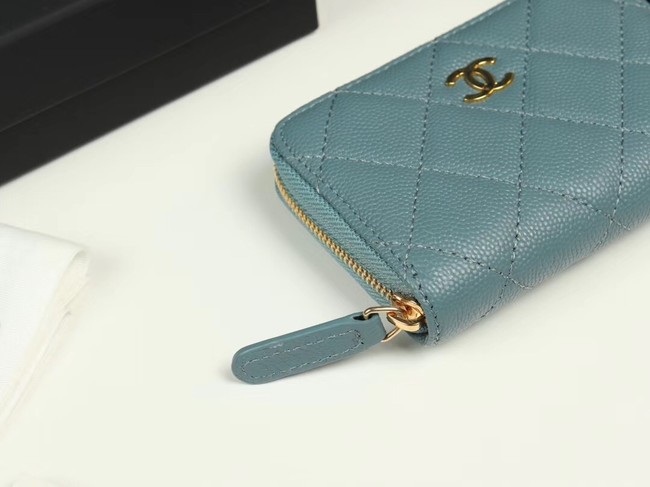 Chanel classic card holder Grained Calfskin & Gold-Tone Metal A69271 light Blue