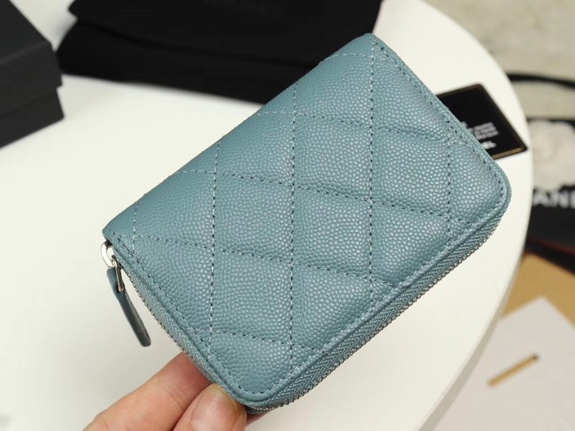 Chanel classic card holder Grained Calfskin & silver-Tone Metal A69271 light Blue