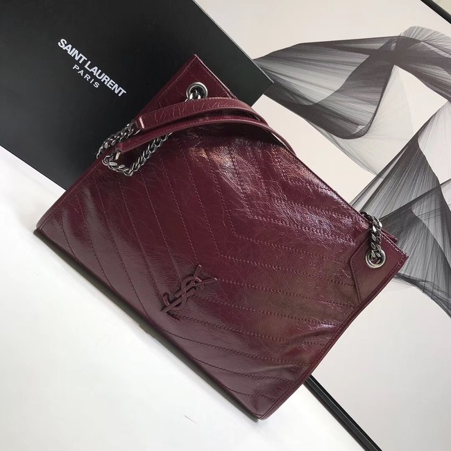 SAINT LAURENT NIKI MEDIUM SHOPPING BAG IN CRINKLED VINTAGE LEATHER 5814 Burgundy