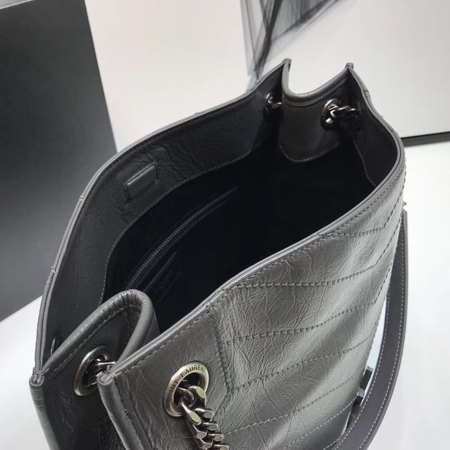 SAINT LAURENT NIKI MEDIUM SHOPPING BAG IN CRINKLED VINTAGE LEATHER 5814 grey