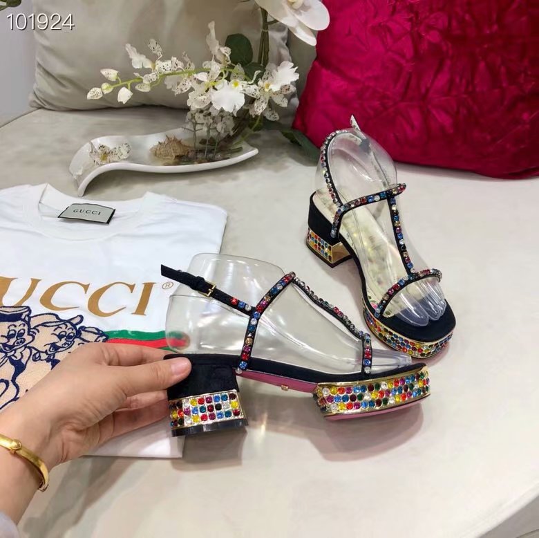 Gucci Grosgrain espadrille sandal with crystals GG1528BL-1