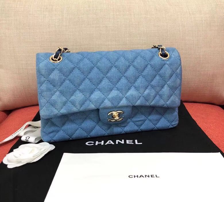 Chanel Flap Shoulder Bag Original Denim Blue A1112 Gold Chain