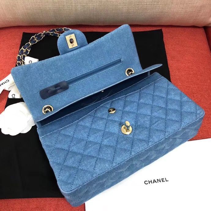 Chanel Flap Shoulder Bag Original Denim Blue A1112 Gold Chain