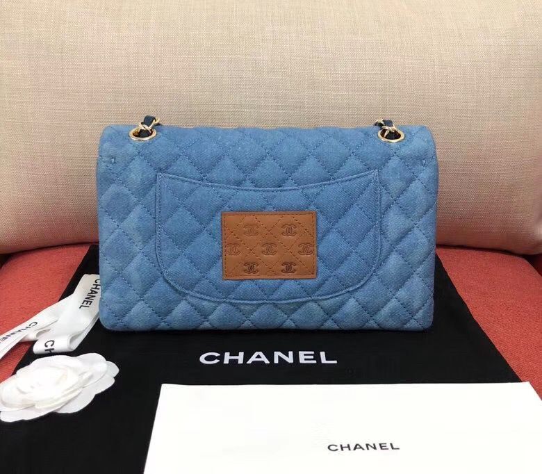 Chanel Flap Shoulder Bag Original Denim Blue A1112 Gold Chain