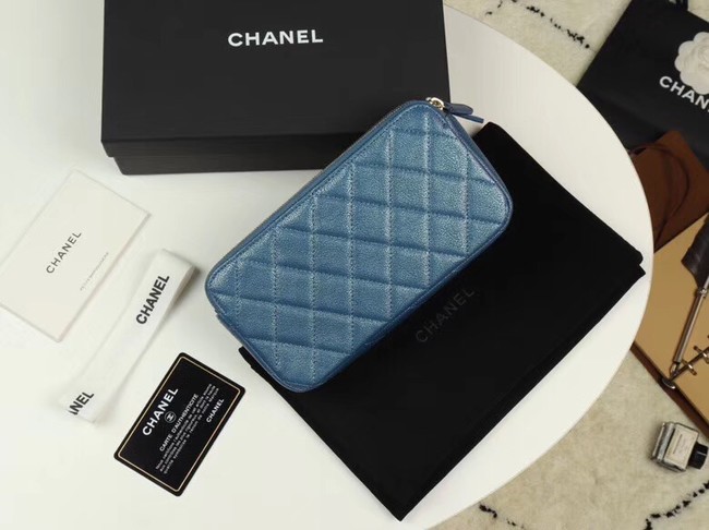 Chanel Calfskin & Gold-Tone Metal A82527 blue