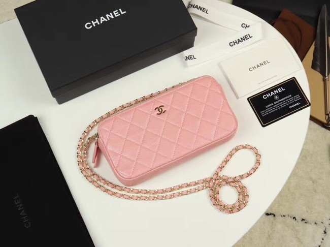 Chanel Calfskin & Gold-Tone Metal A82527 pink