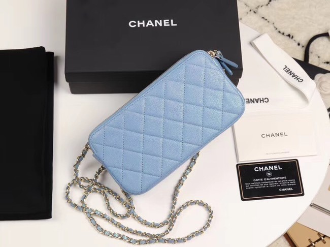 Chanel Calfskin & Gold-Tone Metal A82527 sky blue