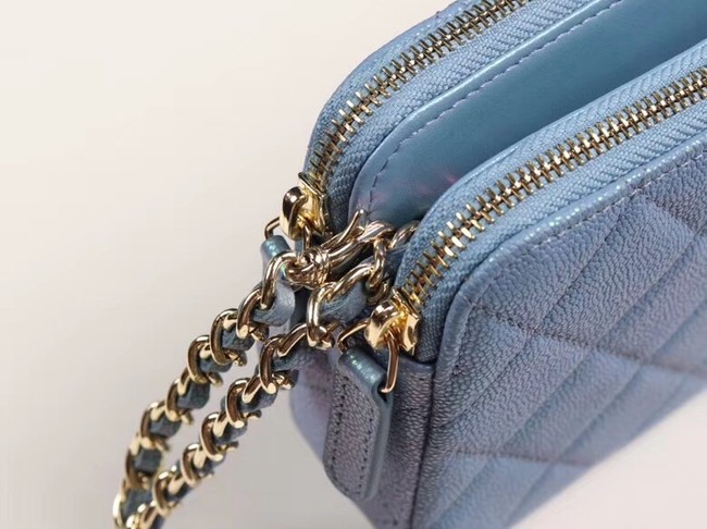 Chanel Calfskin & Gold-Tone Metal A82527 sky blue