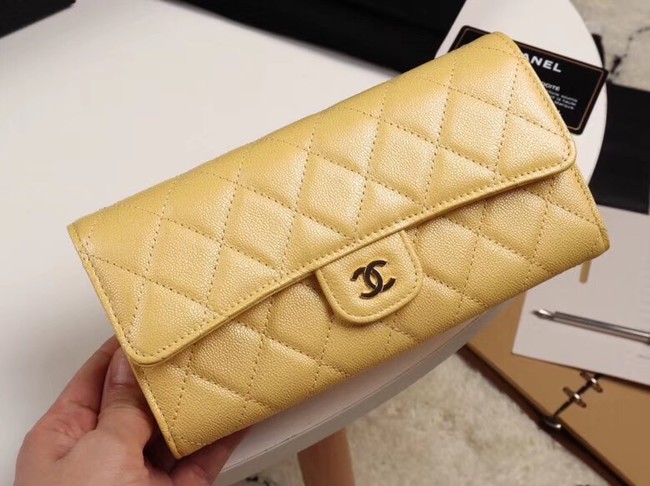 Chanel Calfskin Leather & Gold-Tone Metal A80758 yellow