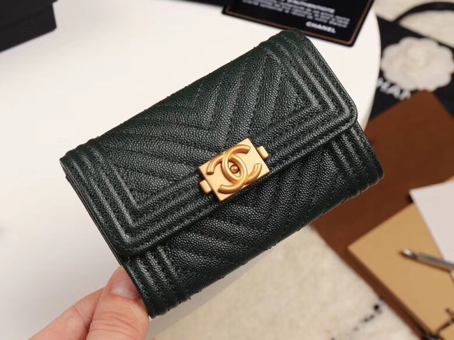 Chanel Calfskin Leather Card packet & Gold-Tone Metal A80603 black