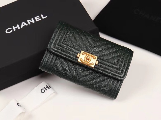 Chanel Calfskin Leather Card packet & Gold-Tone Metal A80603 black