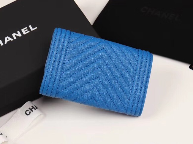 Chanel Calfskin Leather Card packet & Gold-Tone Metal A80603 blue