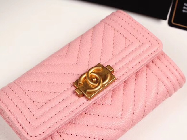 Chanel Calfskin Leather Card packet & Gold-Tone Metal A80603 pink