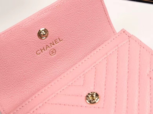 Chanel Calfskin Leather Card packet & Gold-Tone Metal A80603 pink