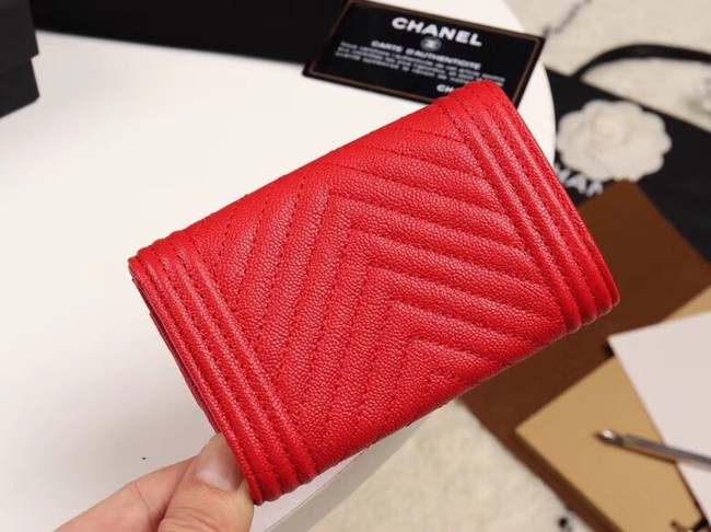 Chanel Calfskin Leather Card packet & Gold-Tone Metal A80603 red