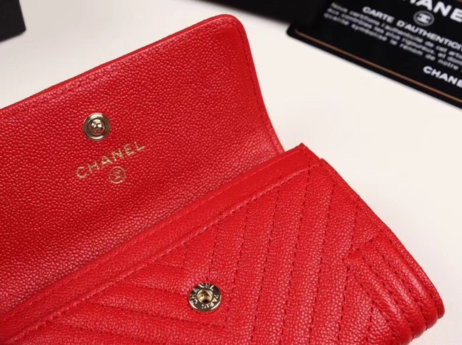 Chanel Calfskin Leather Card packet & Gold-Tone Metal A80603 red