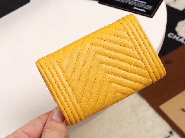 Chanel Calfskin Leather Card packet & Gold-Tone Metal A80603 yellow