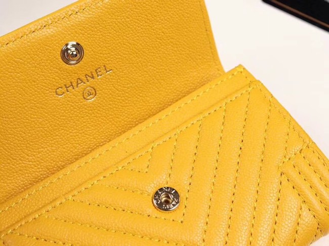 Chanel Calfskin Leather Card packet & Gold-Tone Metal A80603 yellow