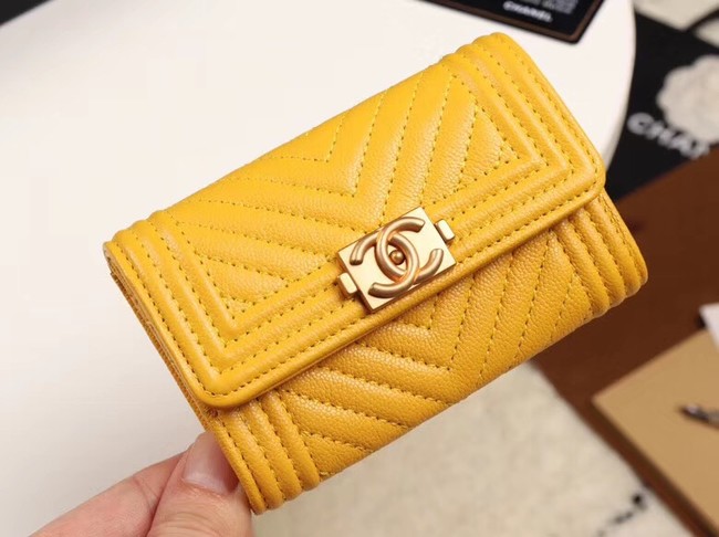 Chanel Calfskin Leather Card packet & Gold-Tone Metal A80603 yellow