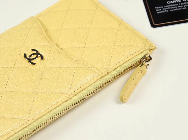 Chanel Calfskin Leather Card packet & Gold-Tone Metal A81598 yellow