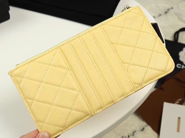 Chanel Calfskin Leather Card packet & Gold-Tone Metal A81598 yellow